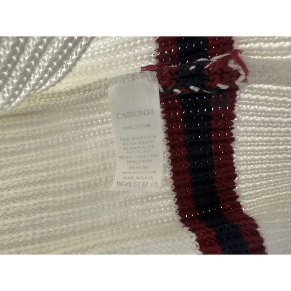 Carbon38 Mixed Media Rugby Collared Sweater Ribbed Thick Knit Ivory Size Large - Picture 11 of 13